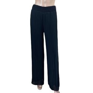 Forever 21 Women Black Accordion Pleat High Waist Wide Leg Trouser Pants S